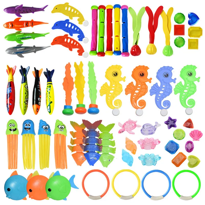 Gioco con la sabbia Divertimento con l'acqua Kid Summer Swimming Diving Toys Set Pool Gioco Seaweed Diving Stick Shark Rocket Throwing Underwater Water Games Accessori per piscina 230704