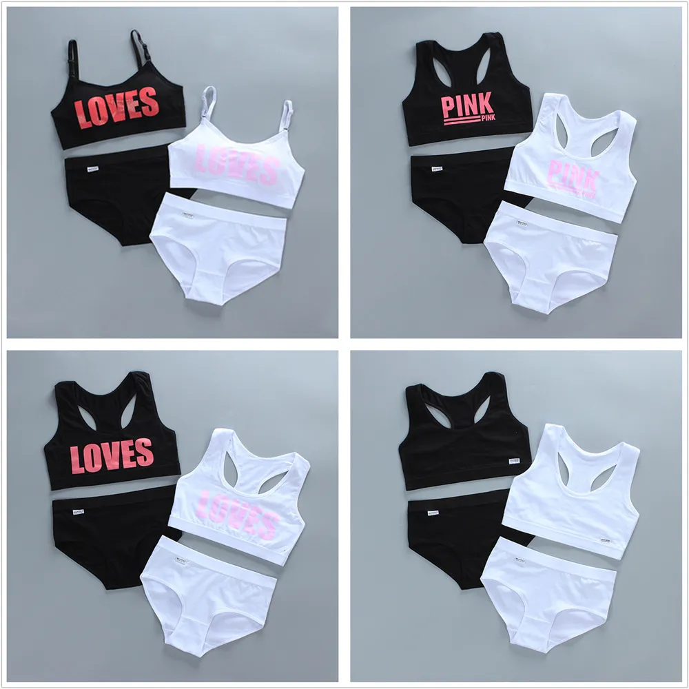 Canotta Ragazze Adolescenti Biancheria Intima Senza Fili Stampa Lettera Reggiseno Piccolo Panty Set Per Bambini Giovani Sport Runnin Crop Top 8 16 Anni 230704