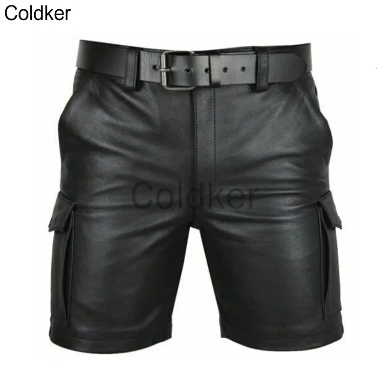 Shorts pour hommes été Streetwear tendance hommes PU Faux cuir avec poches discothèque porter décontracté mode médiéval Punk Costumes 5XL 230703