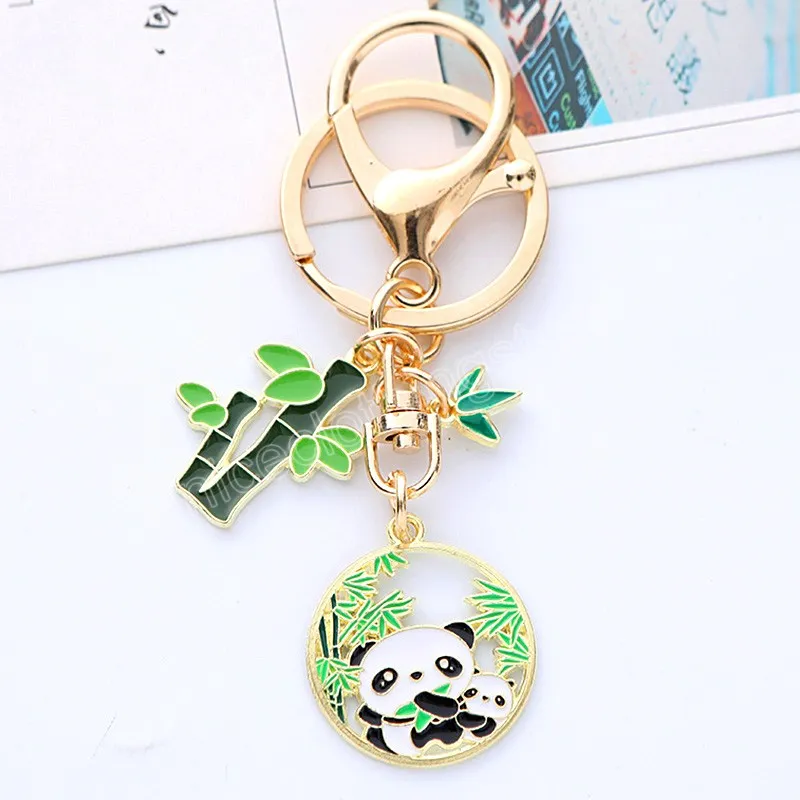 Creative Cartoon Panda Bambou Feuille De Voiture Porte-clés Mignon En Métal Animal Sac À Dos Pendentif Ornements Pour Couple Enfants Cadeau