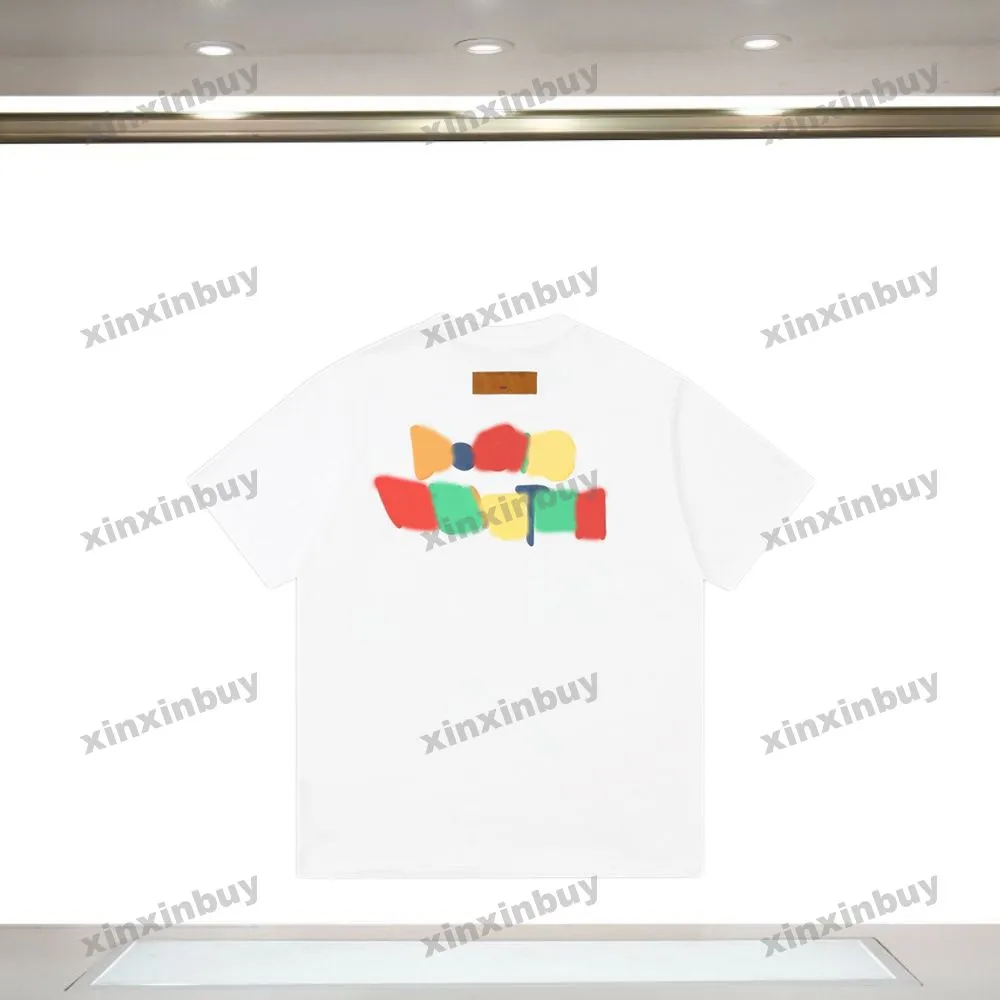 xinxinbuy Män designer Tee t-shirt 23ss Färgglada brevtryck kortärmad bomull kvinnor vit svart blå XS-XL