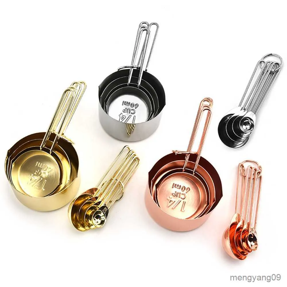 Measuring Tools /Set Measuring Cups Spoons Set with Scale Stainless Rose Gold Measurements Baking Tool Kitchen Supplies R230704