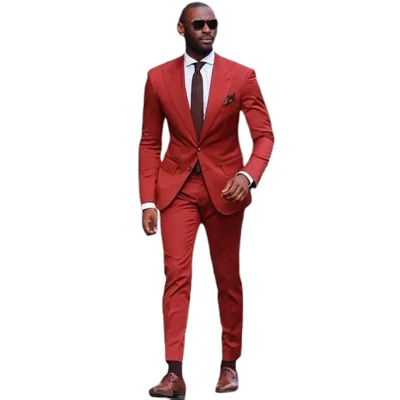 Abiti da uomo rosso scuro Abiti da sposo Groomsmen slim fit per uomo Abito da ballo formale con risvolto a due pezzi