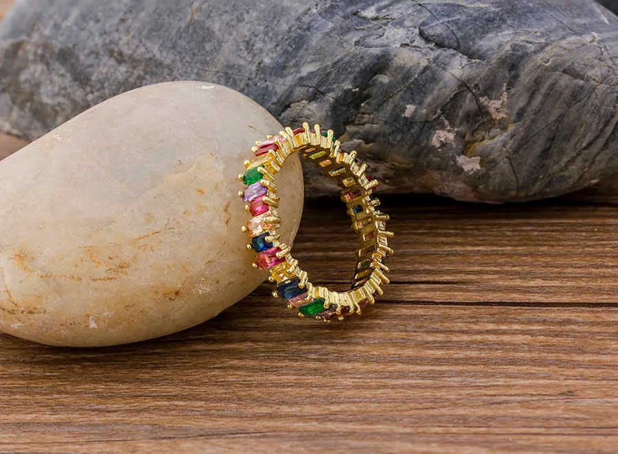 Colorful Eternity Band Ring - Thin CZ Stackable Ring, Rainbow Wedding ...