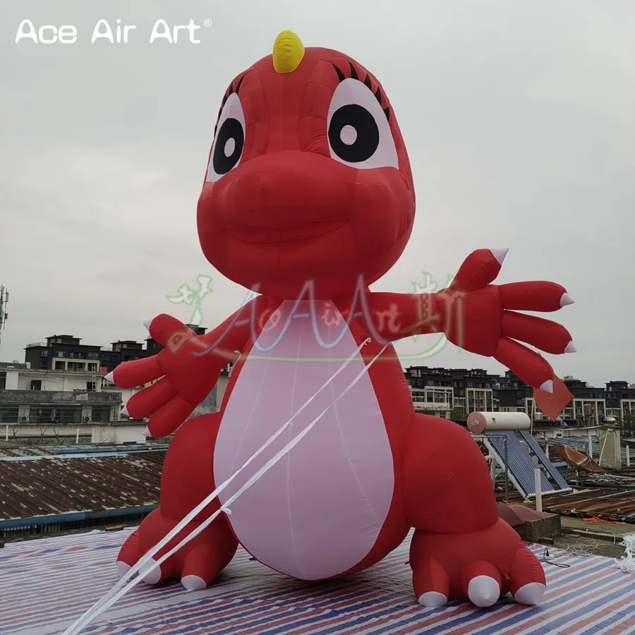 5mH Red Inflatable Dinosaur Cartoon Mascot with Led Lights For Outdoor Party Event Exhibition/Advertising