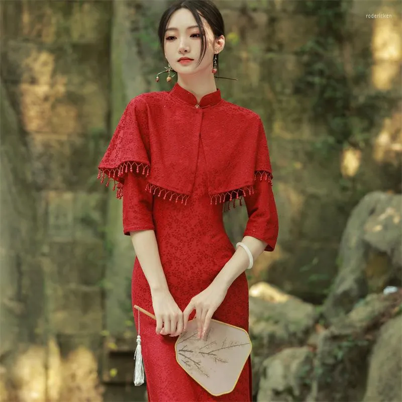 Cheongsam Qipao Dress with Mandarin Collar and Beaded Tassel Shawl in Beige Chiffon for Women from Dhgate Ethnic Clothing - price 84.94 Cheongsam Qipao Dress with Mandarin Collar and Beaded Tassel Shawl in Beige Chiffon for Women from Dhgate Ethnic Clothing - price 84.94