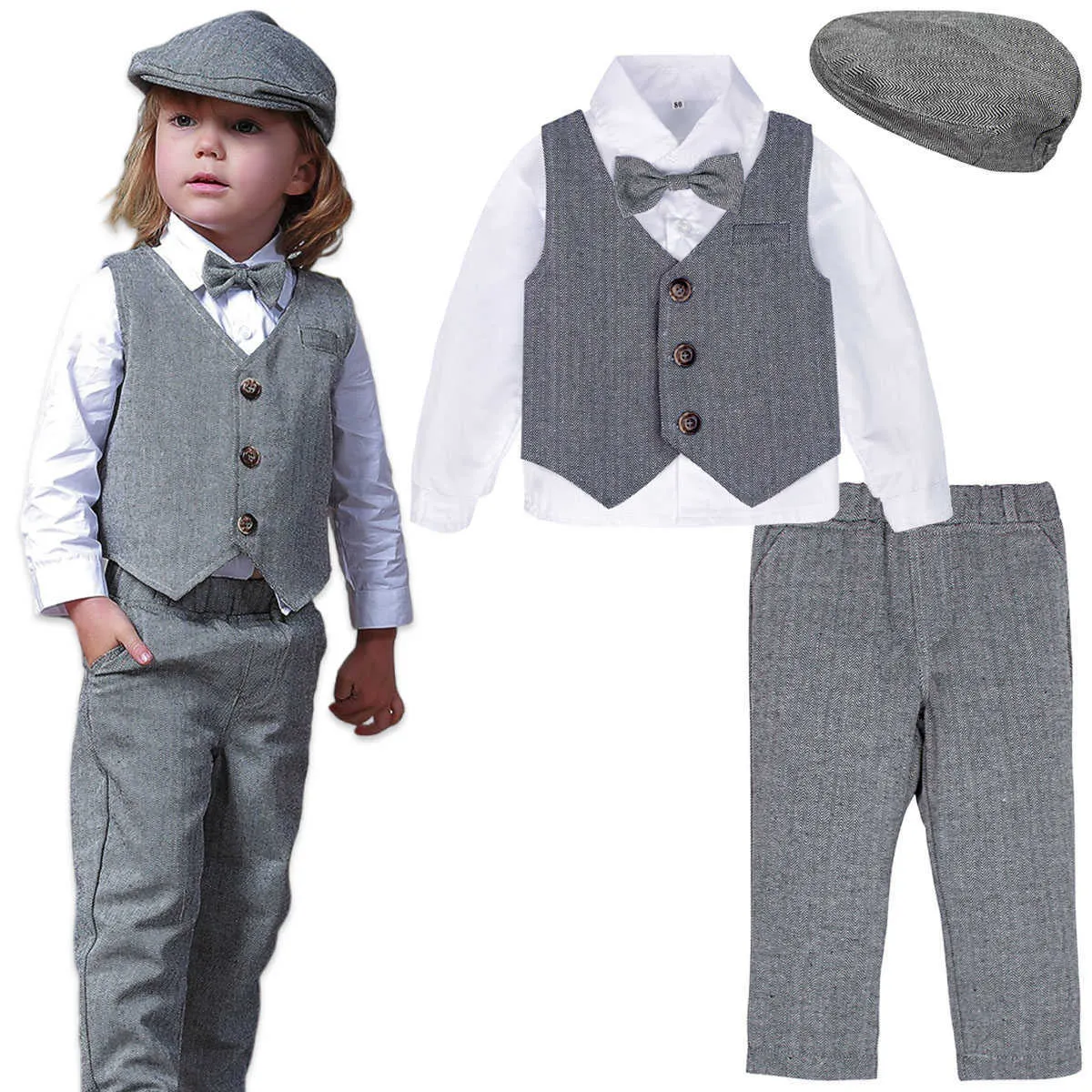 Suits Bebek Erkekler Düğün Takım Seti Bebek Doğum Günü Vaftiz Kıyafet Toddler Beyefendi Resmi Parti Giysileri Vaftiz Uzun Kollu Blazerhkd230704