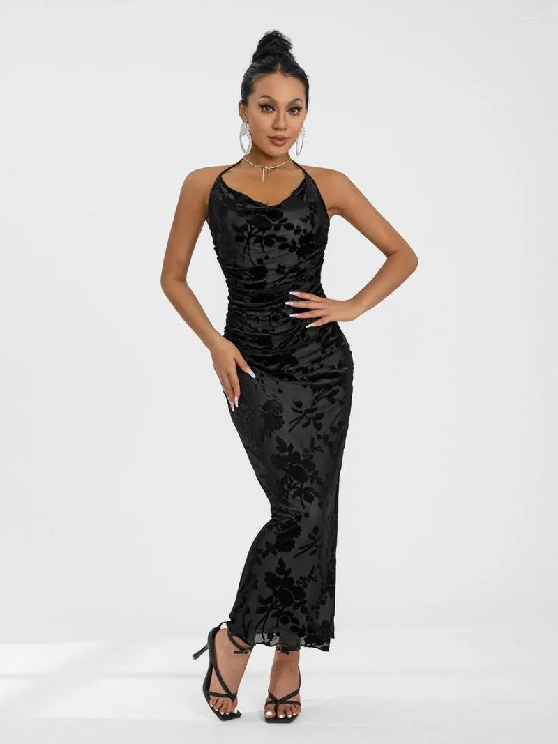 Vestidos De Noche Negros Para Mujer: Vestido Largo De Halter Sin