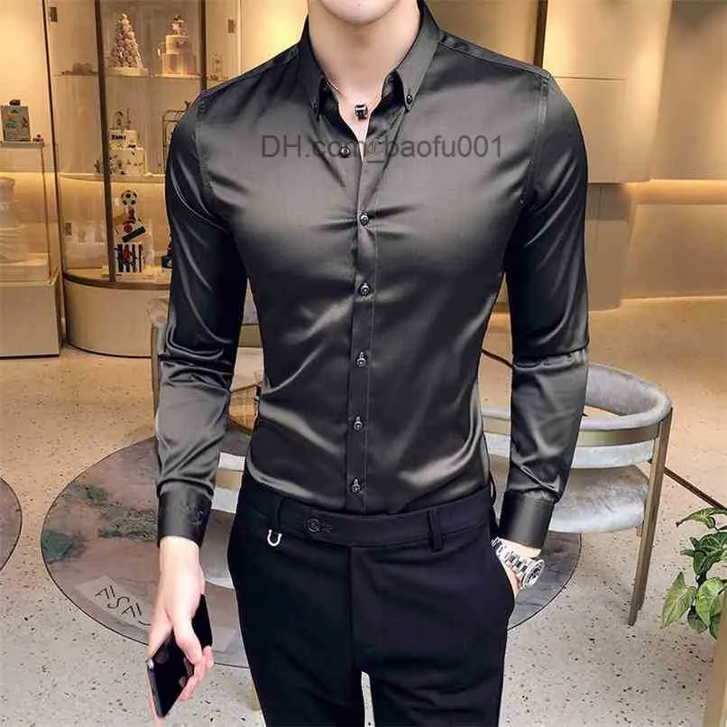 Męskie koszule na co dzień Dekolt Haft Koszule męskie Z długim rękawem Casual Slim Fit Men Dress Solid Color Formalna biznesowa odzież społeczna Bluzka Z230705