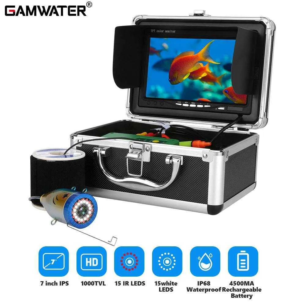 Fish Finder Gamwater Winter подводная рыбалка видеокамера 15 Инфракрасная светодиода 15 белых водонепроницаемых 7 -дюймового монитора 1000TVL Fish Finder HKD230703