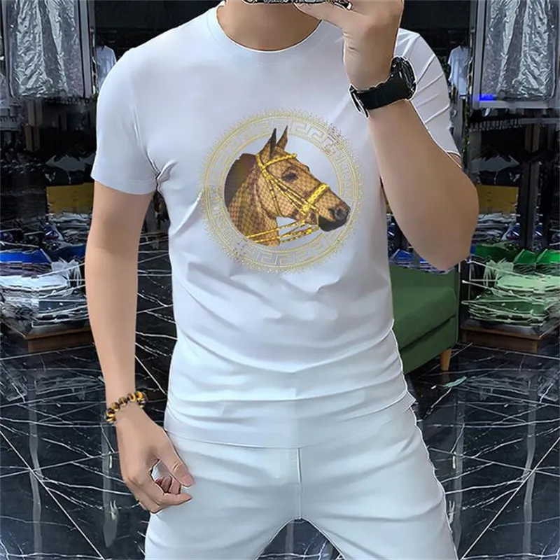 Nouveau luxe 2023 Designer t-shirt chemises pour hommes garçon fille t-shirts lettre diamant impression veilleuse cheval surdimensionné Breathabl2693