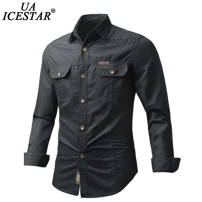 Chemises décontractées pour hommes UAICESTAR marque 100% coton Slim hommes chemises printemps simple boutonnage Cargo automne mode décontracté 's Z230707