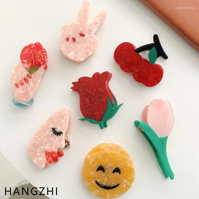 Haarspeldjes Hangzhi Ines Franse Cherry Rose Acetaat Clip Lippen Bloem Klauw Haarspeld Trendy Hoofd Accessoires Voor Vrouwen Meisjes 2023