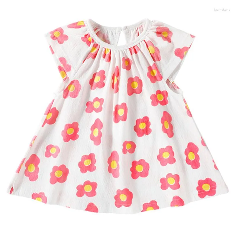 Fille robes d'été en décontracté mignon dessin animé fleur imprimer à manches courtes coton bébé robe enfant en bas âge vêtements vêtements pour bébés BC573