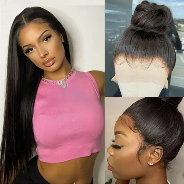 Lace Frontal Wig Straight Human Hair Wigs Preplucked And HD Transparent Invisible Lac26Inche Free Part Natural Color