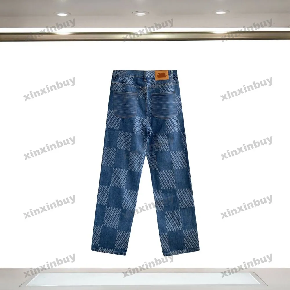 Xinxinbuy Mannen Dames Designer Broek Plaid Vernietigd Jacquard Brief Borduren Gewassen Jeans Denim Casual Broek Zwart Blauw S-2XL239m