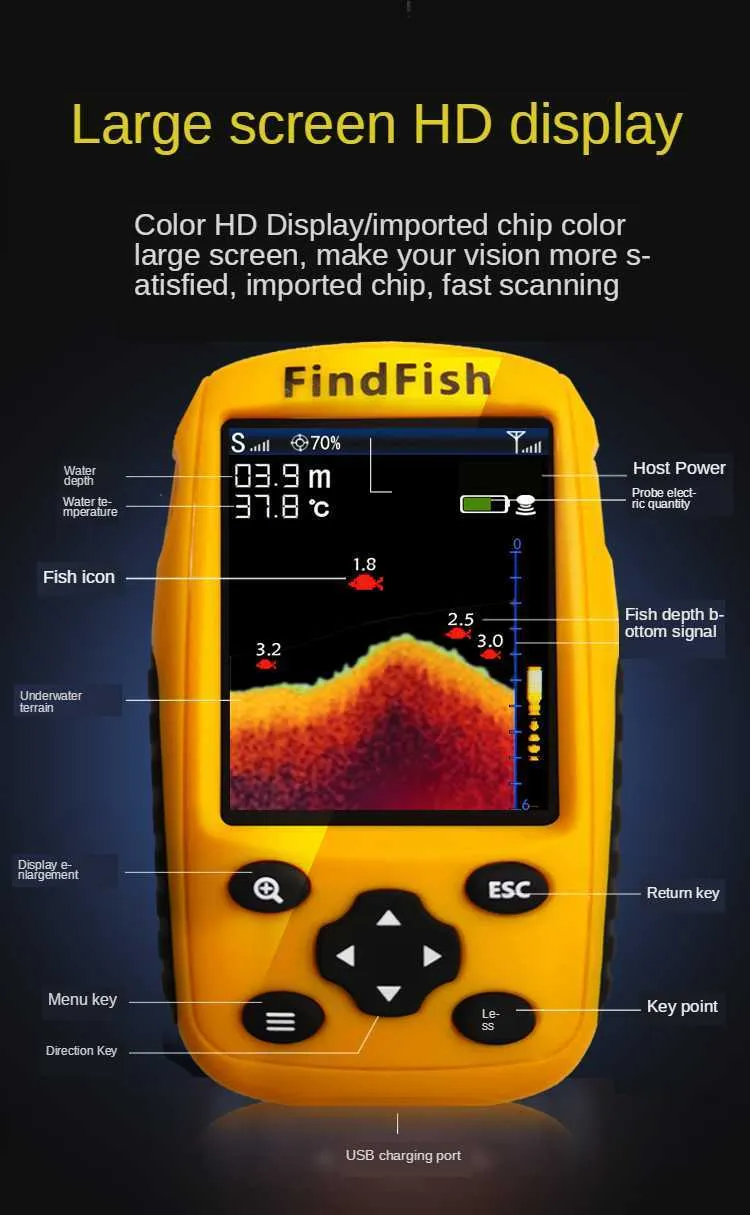 Fish Finder Russian ENGLISH Alarm Wireless Portable Sonar Fish