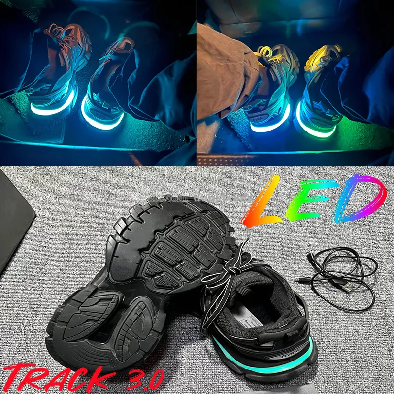 Diseñador de zapatos casuales de lujo Track 3.0 LED Sneaker Iluminado Gomma cuero para mujer para hombre Trainer Nylon Printed Platform Sneakers Men Light balenciagas balencaigas