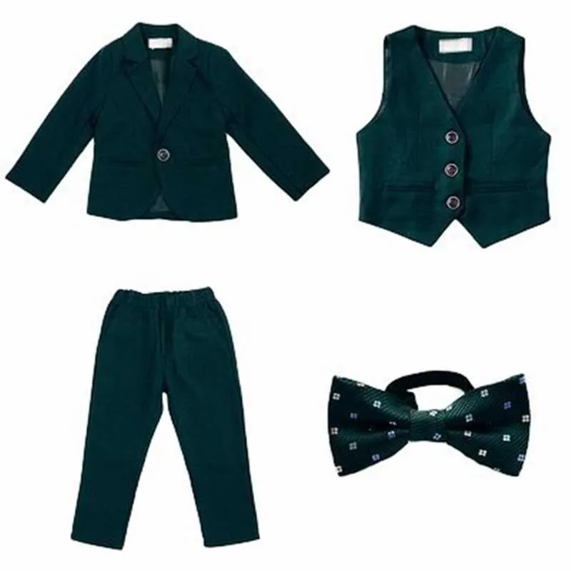 Pakken Jongens Donkergroen Formele Bruiloft Pak Kinderen Blazer Vest Broek Stropdas 4 STUKS Tuxedo Kinderen Prestaties Fotografie Jurk KostuumHKD230704