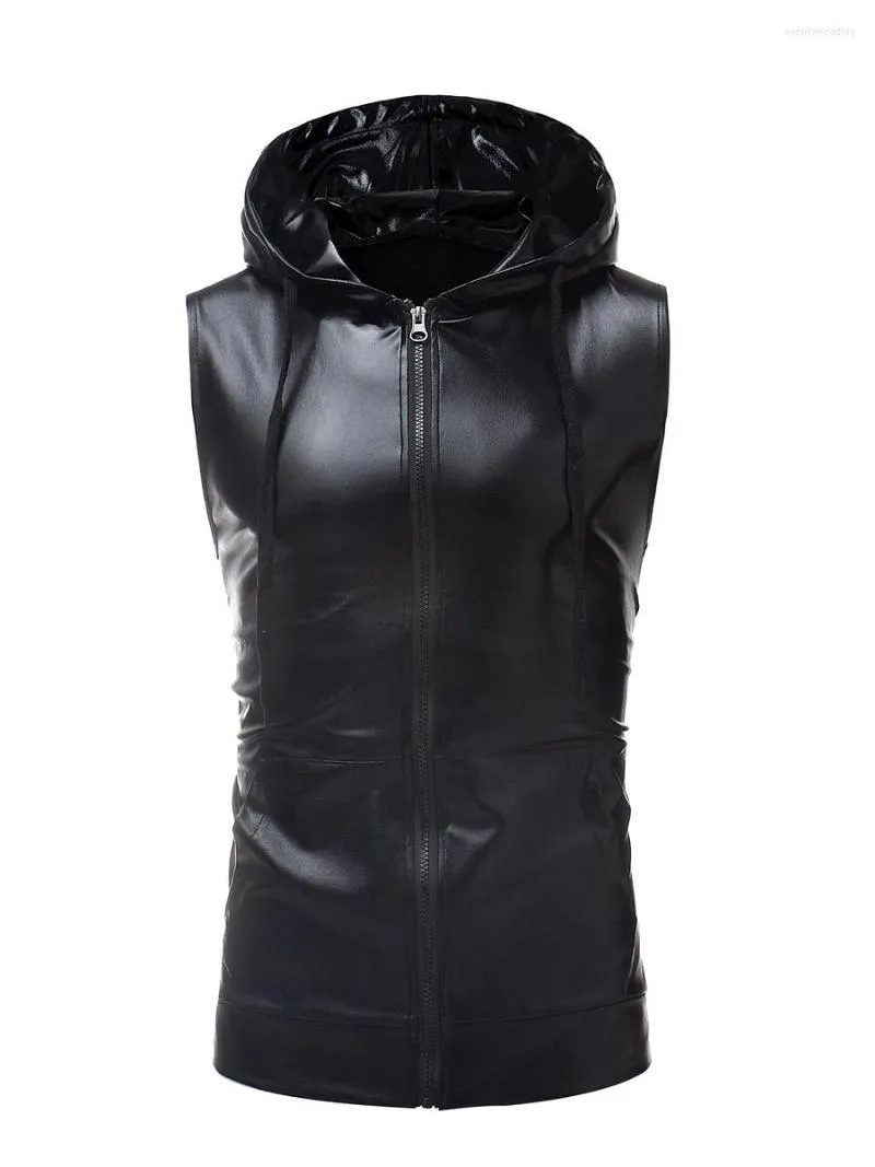 Heren Vesten Mannen Mode Glanzende Reflecterende Vest Mannelijke Losse Trekkoord Zwarte Mouwloze Heldere Jas Jongens Hooded Big Size Dans Kostuum