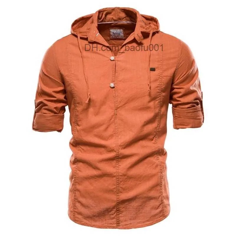 Mannen Casual Shirts Ontwerp Hoodied Lange Mouwen Linnen Shirt Mannen Effen Kleur 100% Katoen Kwaliteit Trui voor Streetwear's 230706