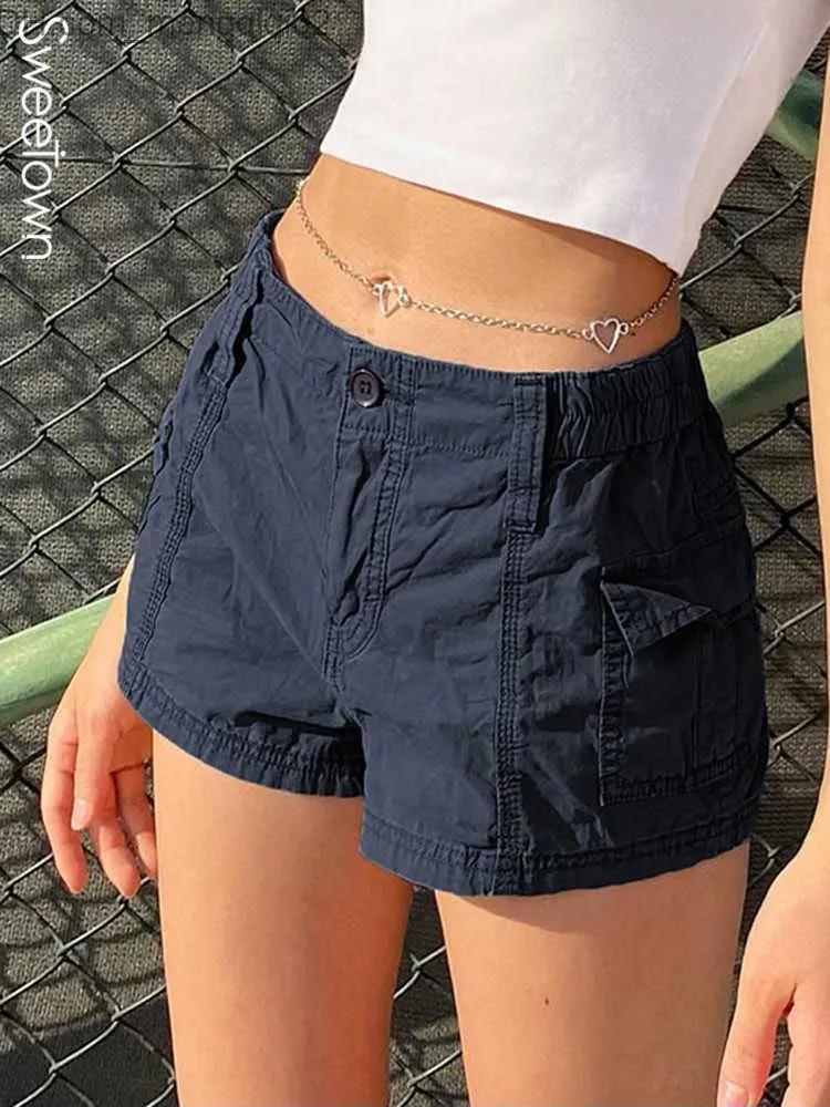 Women's Shorts Women s Shorts Sweetown Low Waist Stitch Y2K Mini Women Pockets Cargo Style Streetwear Short Woven Pants Casual Vacation Summer Outfits 230301 Z230704