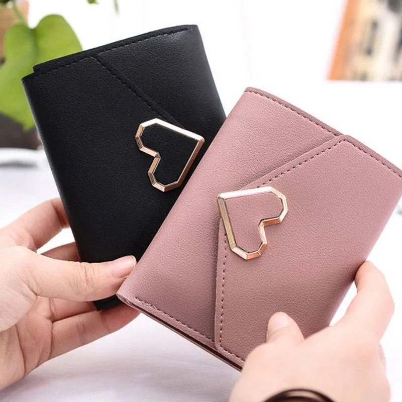 Women Short Wallets PU Leather Female Heart Purses Nubuck Card Holder Wallet Fashion Woman Small Zipper Wallet with Coin Purse