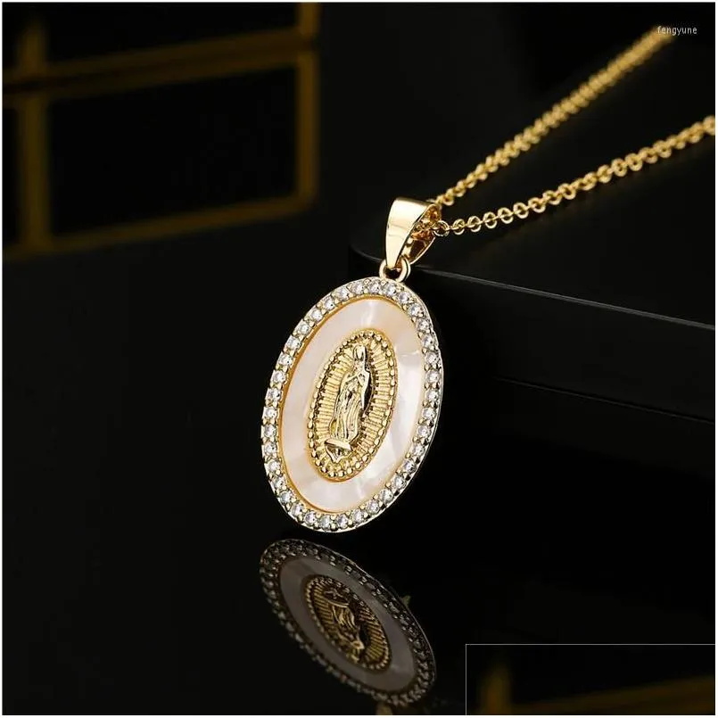 Pendant Necklaces White Virgin Mary For Women Gold Chains Necklace Crystal Peace Zircon Catholic Jewelry Virgen De Guadalupe Drop De Dh8Eo