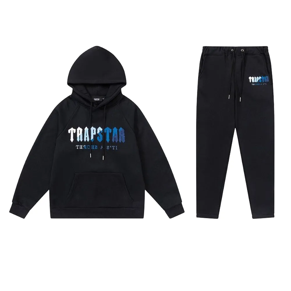 Erkek Hoodie Trapstar Trailsuit Tasarımcı Set Nakış Mektubu Siyah Gri Gökkuşağı Renk Sonbahar Spor Moda Pamuk Kablosu Top Kısa Kollu S M L XL