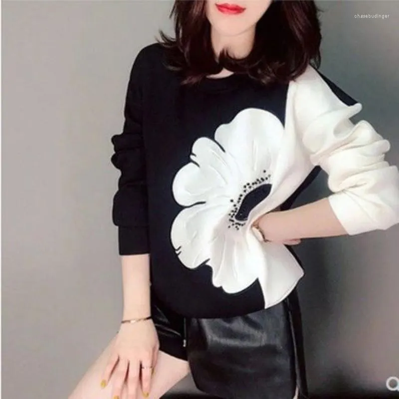Damska bluza z kapturem bluza damska wersja koreańska luźna i wszechstronna pulower z okrągłym dekoltem z długim rękawem Top bez kapelusza wiosna/jesień bluzki damskie