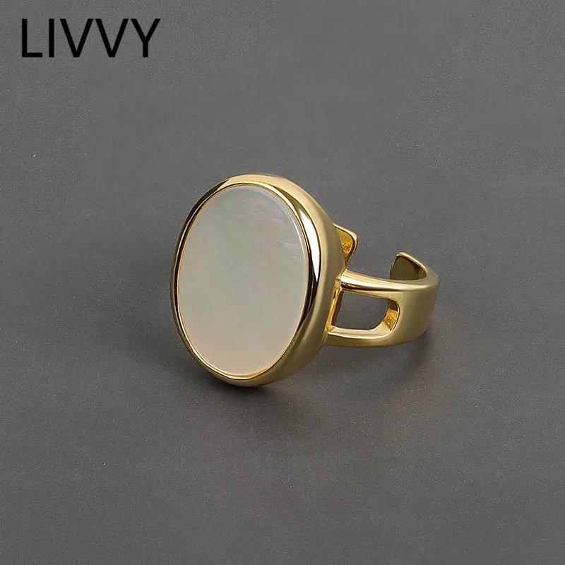 LIVVY Silver Color Smooth Oval Round Disc Ring Open Finger Rings For Women Jewelry Gifts 2021 Trend