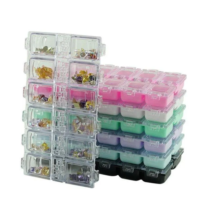 Caja de almacenamiento vacía de 12 rejillas, cuentas de cristal acrílico de diamantes de imitación, decoración de joyería, accesorios para decoración de uñas, caja contenedora de pastillas F2517 Gittg