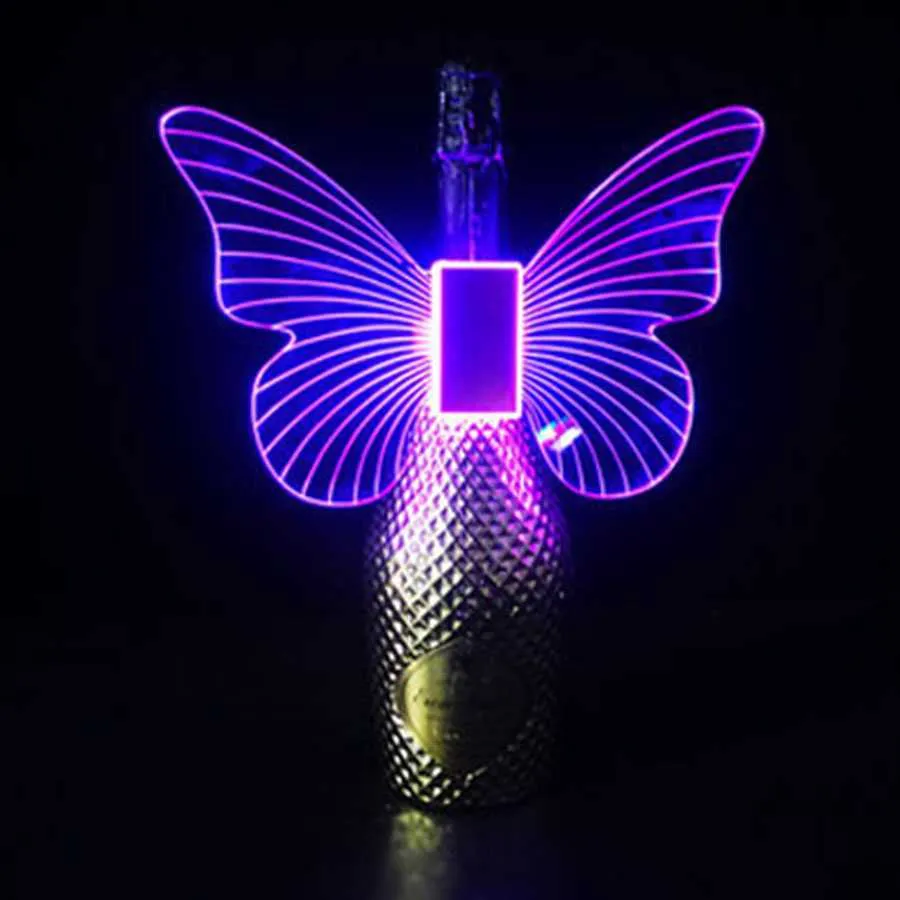 Nattljus RGB Färg Strobe Batong Glödande Butterfly Wings Lampor Champagne LED Sparkler ljus Blixt Stick Service Bottle Topper Light HKD230704