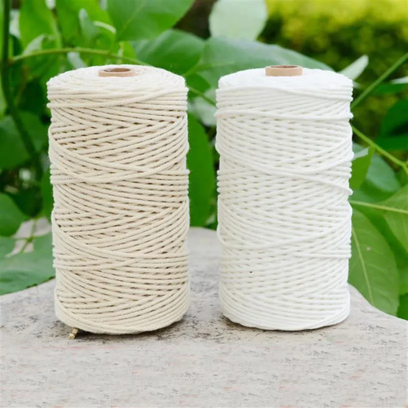 Durable 200m White Cotton Cord Natural Beige ed Cord Rope Craft Macrame String DIY Handmade Home Decorative supply 3mm215M