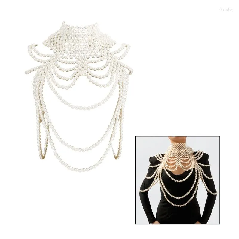 Collier de châle d'écharpes avec des bijoux brillants de boîte de nuit de soirée de mariage de perle blanche
