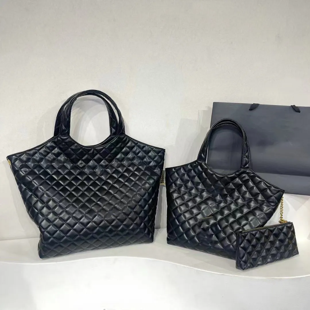 Tamanho de grão de diamante duas bolsas de compras femininas leves de grande capacidade pele de carneiro processo clássico de acolchoamento 3D grande logotipo bolsa de viagem bolsa de viagem