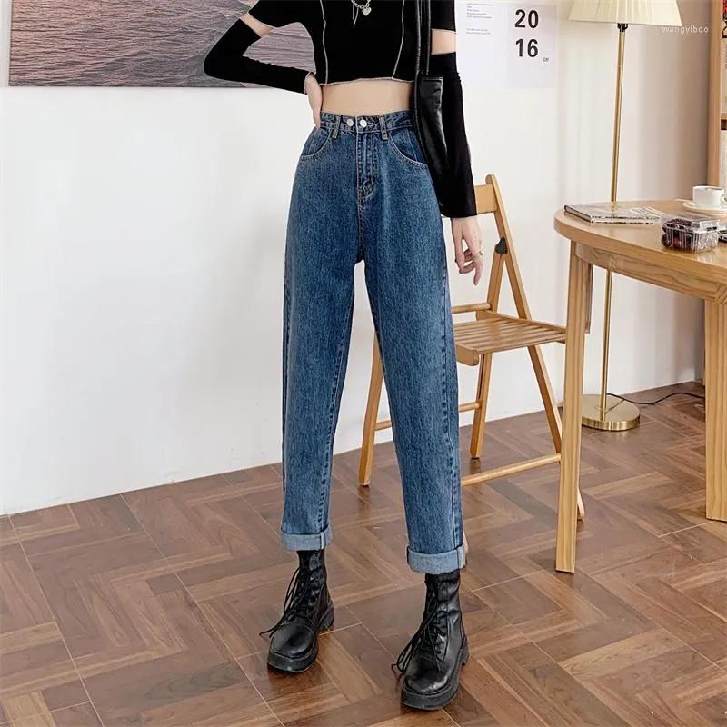 Jeans pour femmes N4161 Fashion All-match Pantalon droit taille haute Pantalon sarouel ample