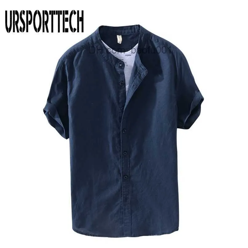 Camisas casuales para hombres URSPORTTECH Verano Vintage Camisa para hombre Algodón Lino Suelta Casual Sólido Manga corta Botón Tops Harajuku Marca Blusa Z230705