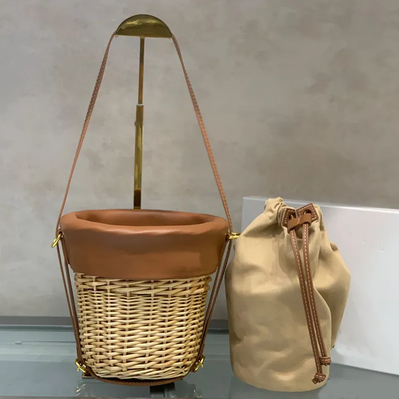 Fashion Lafite Grass Bucket Vegetable Basket Handbag Tote Bags Handbags Purse Cowhide Leather Two Piece Set Canvas Lining Fashion Letter 231208