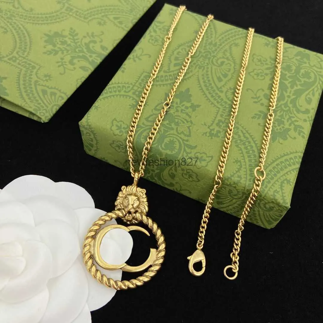 Necklace 2023Vintage Lion Pendant Earrings Necklace Designer Jewelry Sets Gold Double Letter Long Necklaces With Box Birthday Gift