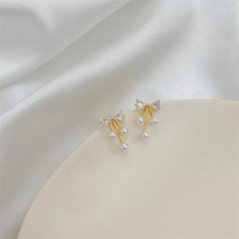 Dangle Oorbellen Super Fairy Long Stud Female Bow Pearl Exquisite Temperament High Sense Level Atmosferisch