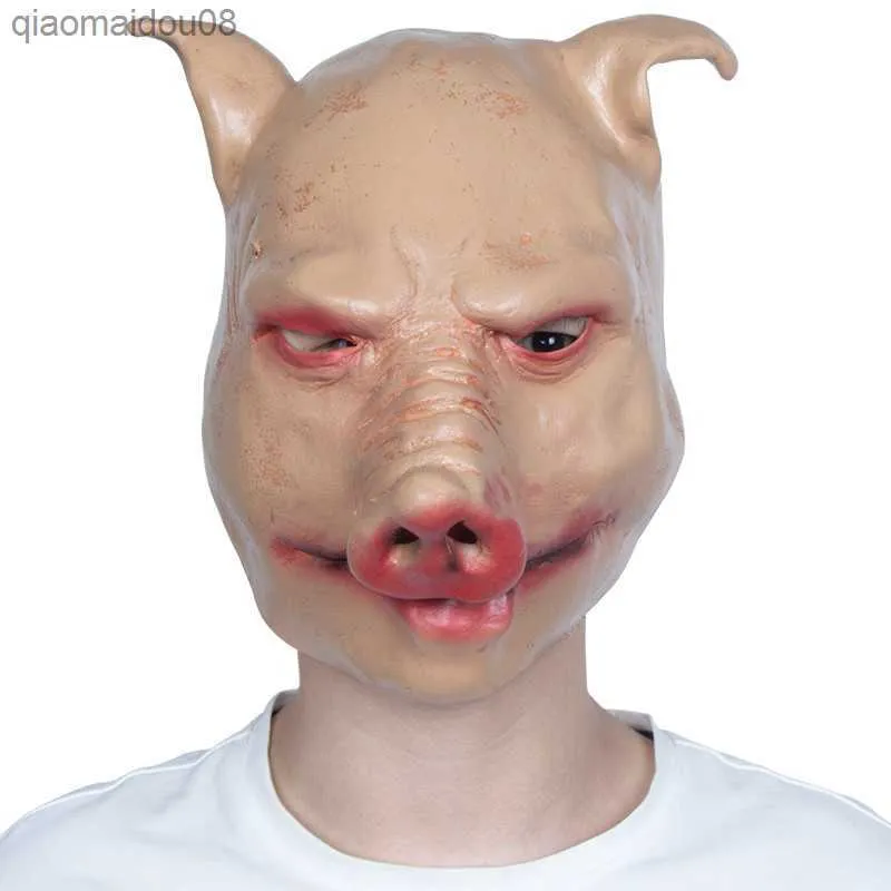 Cosplay Animal Pig Scary Latex Masks Horror Pig Head Masks Helmet Halloween Carnival Party Costume Props L230704