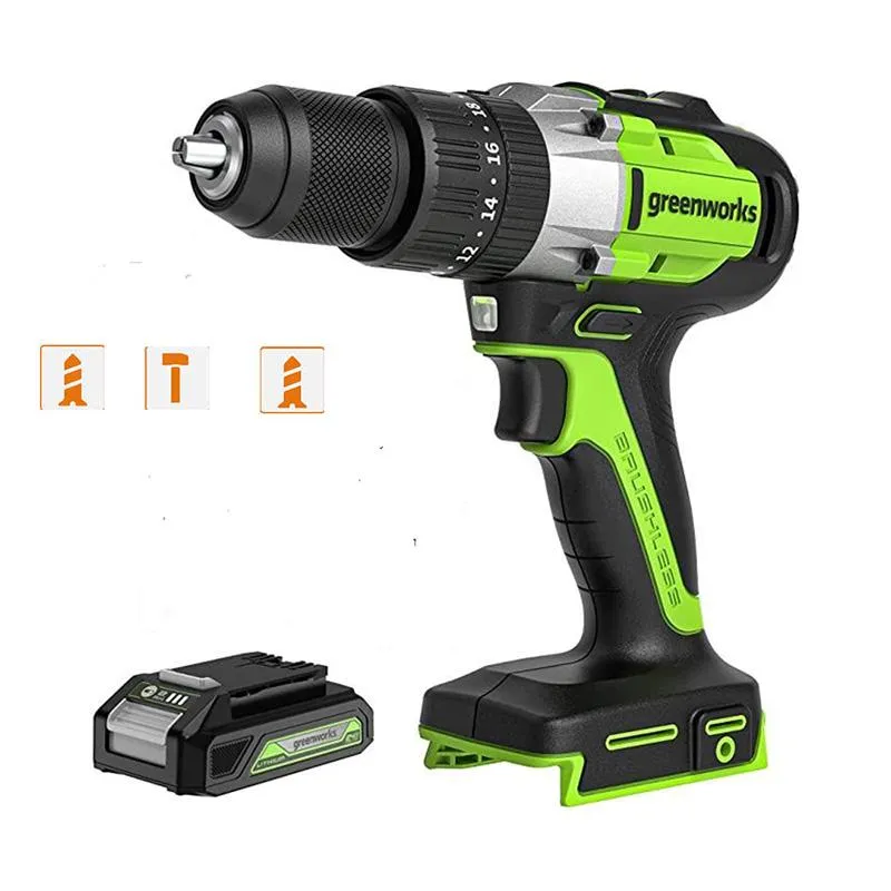 Boormachine Greenworks Motore Brushless 24V Avvitatore Elettrico a Doppia Velocità 60N.m Trapano Avvitatore a Batteria GD24DD60 Utensili Elettrici