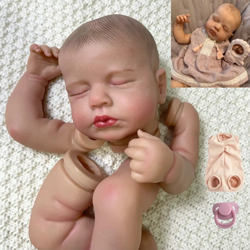 Dockor 20 Inch Reborn LouLou 3D Skin Painted Kit med rotade ögonfransar och tygkropp Omonterad Reborn Baby Doll Delar DIY-formar 230703