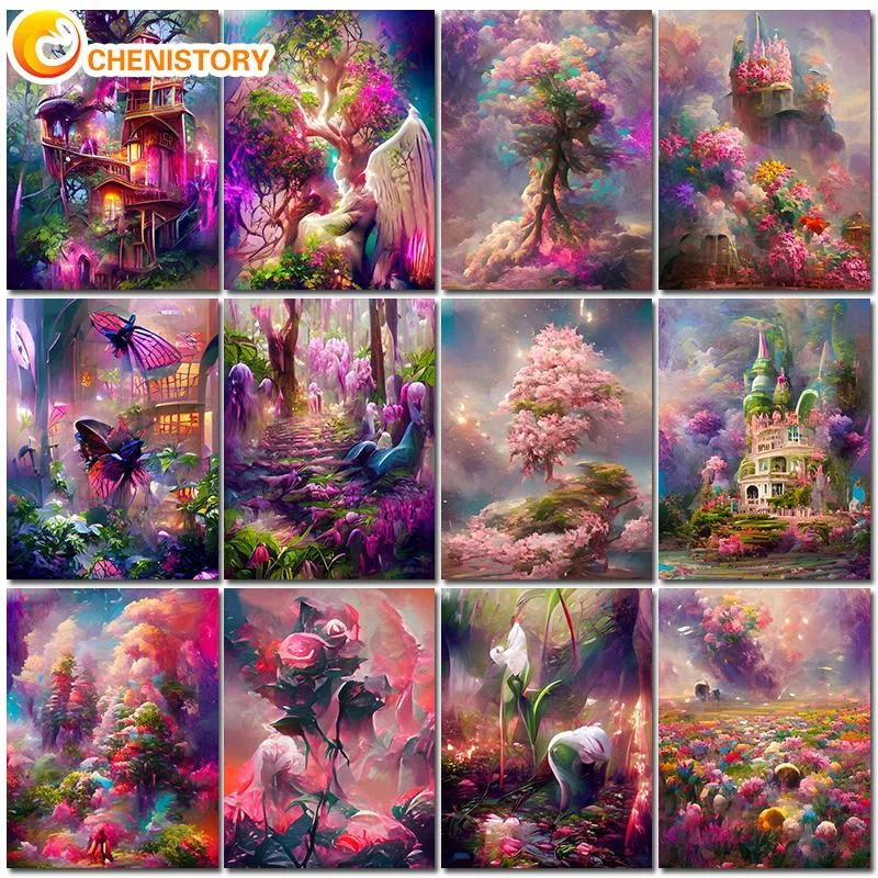 Numéro PEINTURE DE CHÉNISTOIRE À L'huile par numéros Wonderland Plein à la main DIY sur toile pour dessiner des adultes Kit Pictures de peinture par décoration