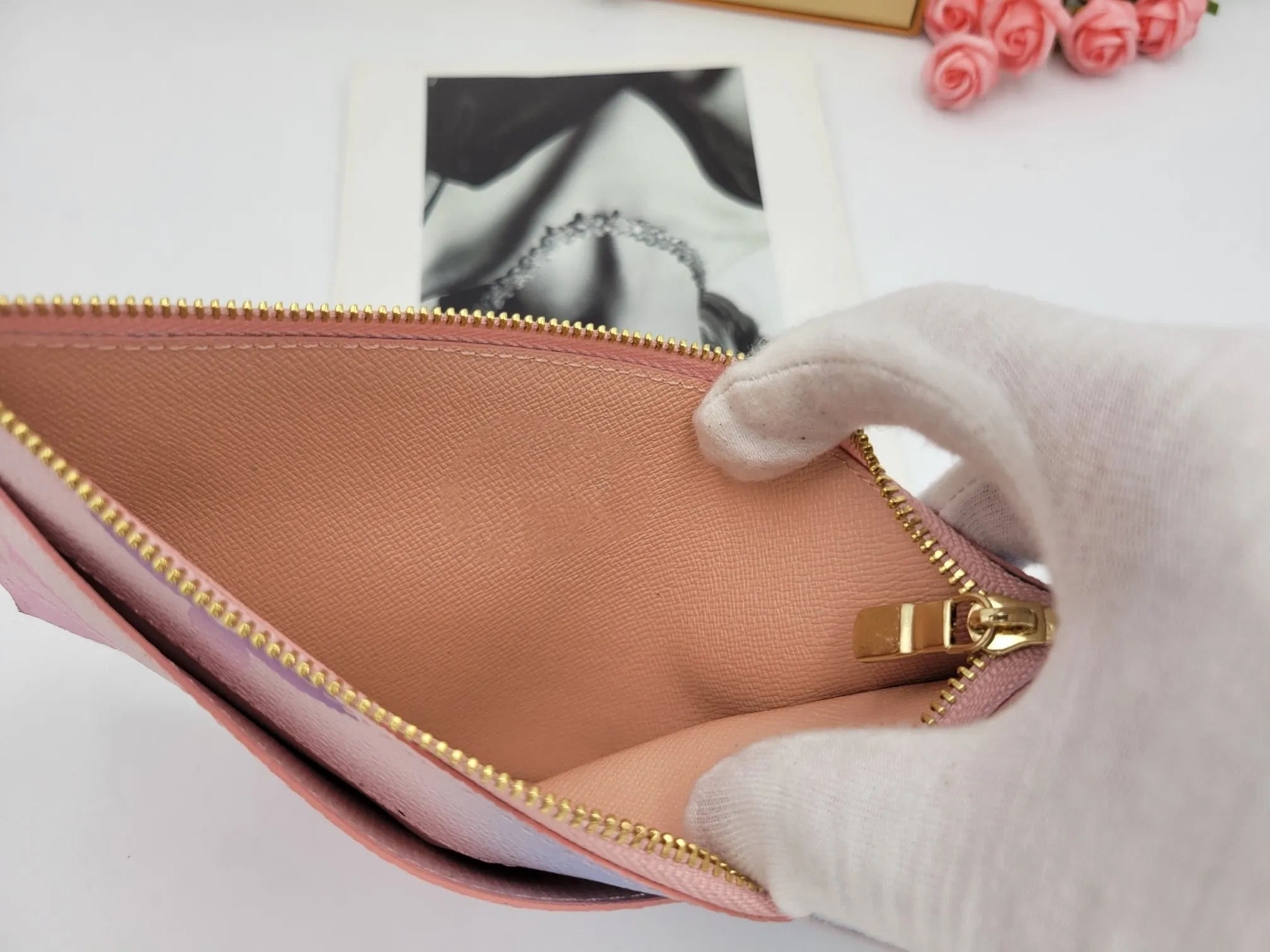 Luxury Bags Women Long Wallet Gradient White Letter Pink Leather Wallet Ladies Storage Wallets Buckle Flap Clutch Bags Zipper Pocket Coin Purses Multi Card Pocket