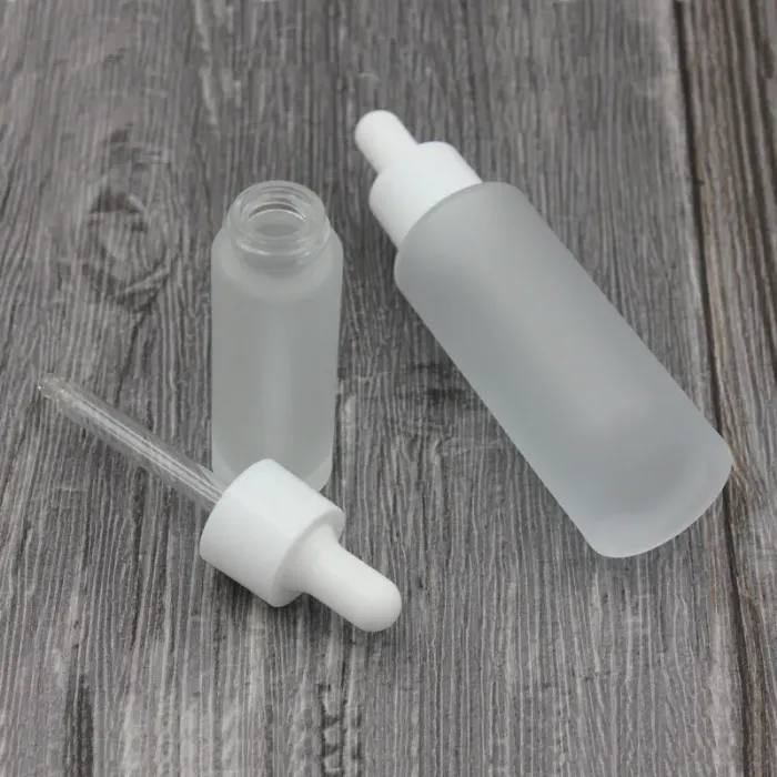 Classic 15ml 30ml frost bottle clear glass dropper eye  oil serum bottles with white cap