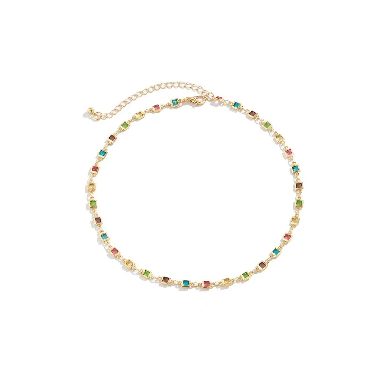 Bunte Sqaure Zirkon Kristall Schlüsselbein Kette Halskette Braut Boho Einfache Kurze Choker Y2K Schmuck Zubehör für Frauen