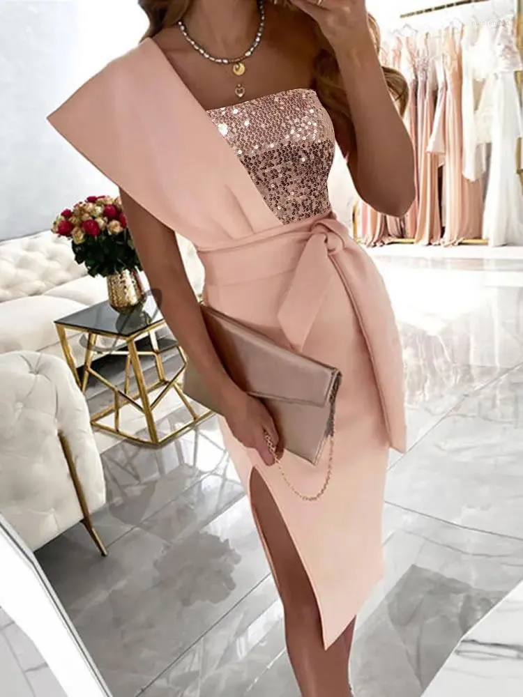 Robes Décontractées Femmes Sexy Élégant Rose De Luxe De Bal Cocktail Soirée Chic Occasion Formelle Luxueux Midi Robe De Demoiselle D'honneur Vêtements