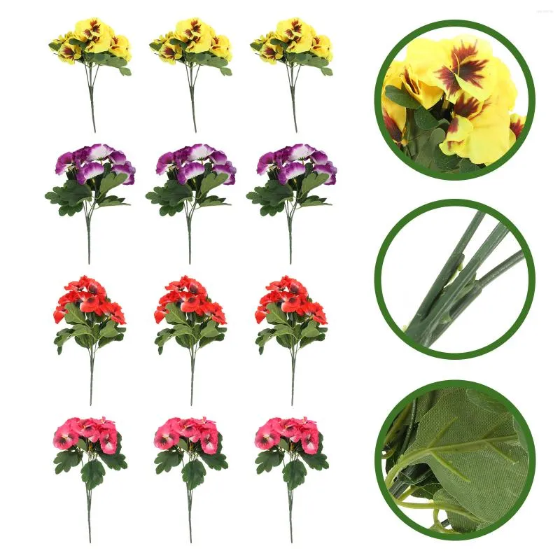 Decorative Flowers 12pcs Bouquet Faux Pansies Vase Fake Centerpieces Floral Material